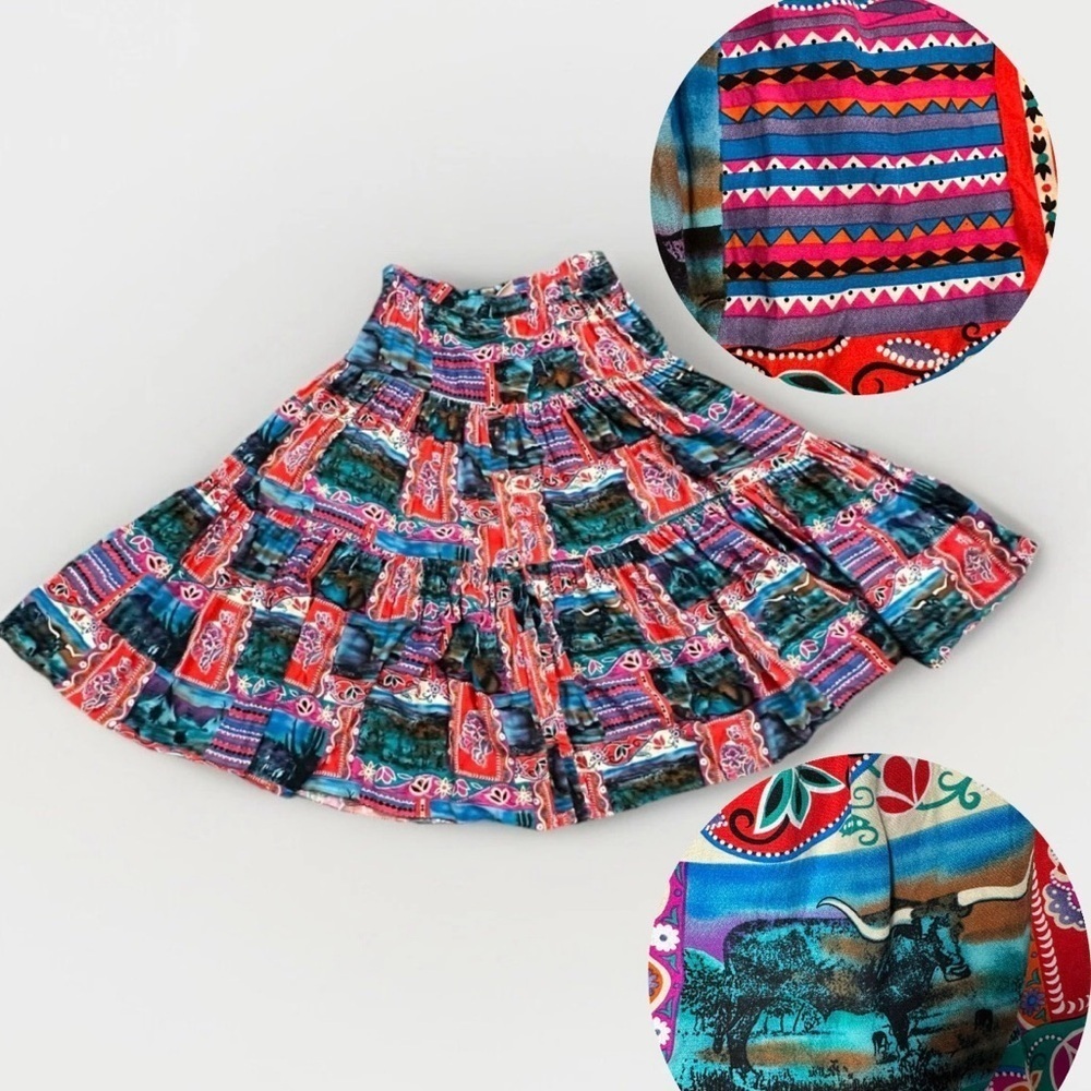 Vintage Skirt Maxi 80s Hippy Boho Gypsy Southwestern Aztec USA Native American